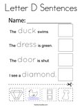 Letter D Sentences Coloring Page