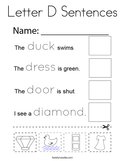 Letter D Sentences Coloring Page