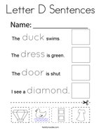 Letter D Sentences Coloring Page