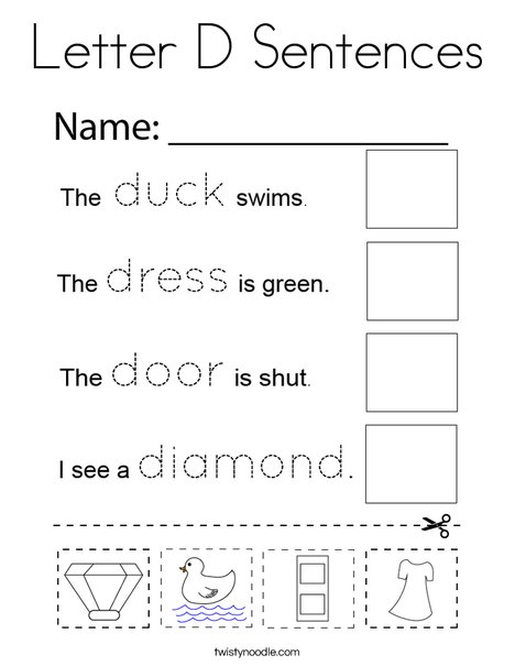 Letter D Sentences Coloring Page