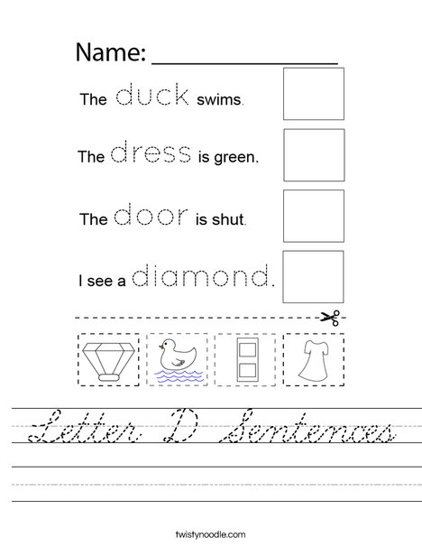 Letter D Sentences Worksheet