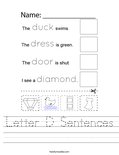 Letter D Sentences Worksheet