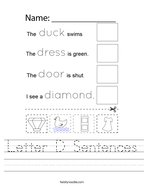 Letter D Sentences Handwriting Sheet