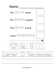 Letter D Sentences Handwriting Sheet