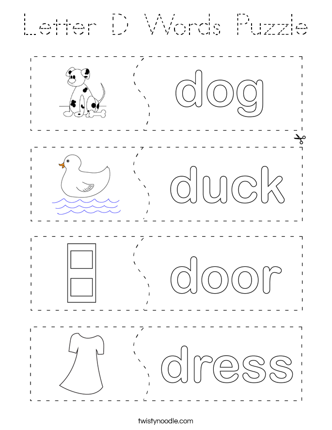 Letter D Words Puzzle Coloring Page