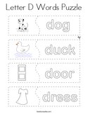 Letter D Words Puzzle Coloring Page