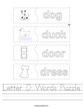 Letter D Words Puzzle Worksheet