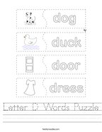 Letter D Words Puzzle Handwriting Sheet