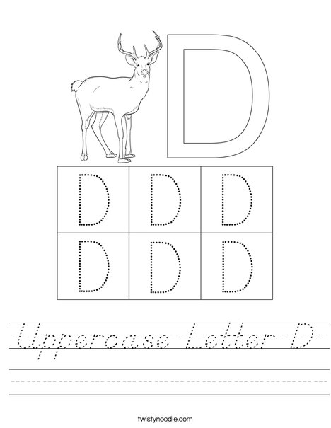 Uppercase Letter D Worksheet - D'Nealian - Twisty Noodle