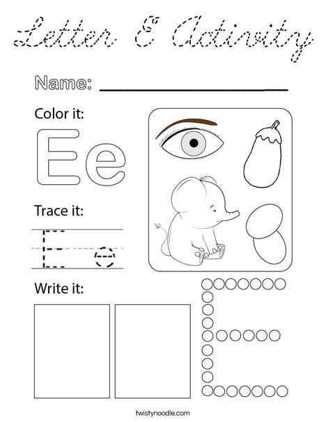 Letter E Activity Coloring Page