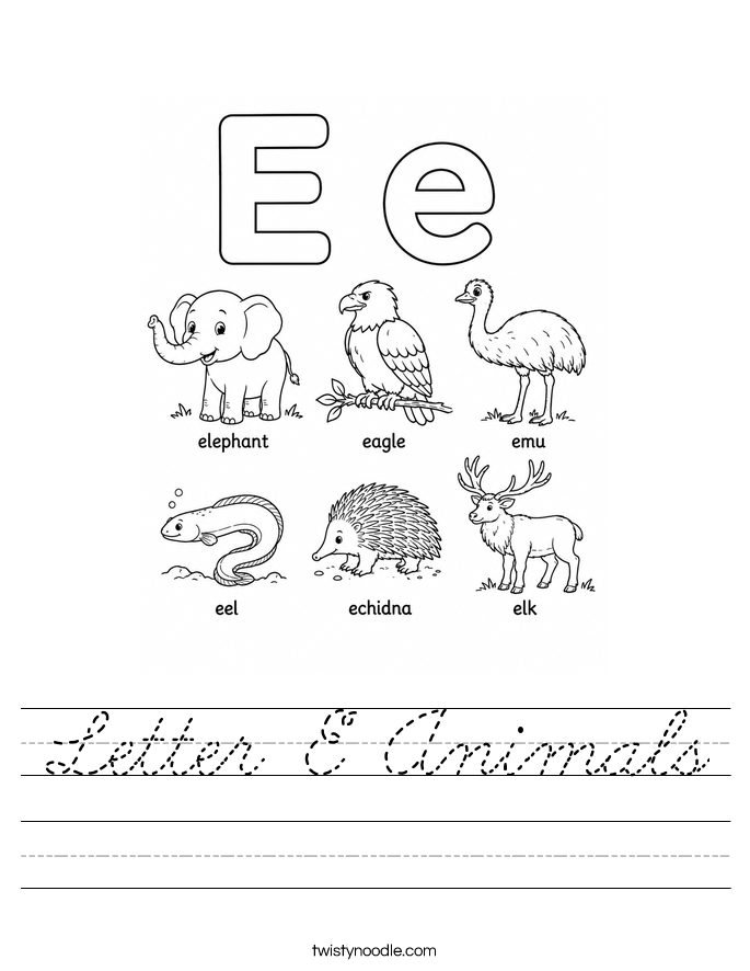 Letter E Animals Worksheet