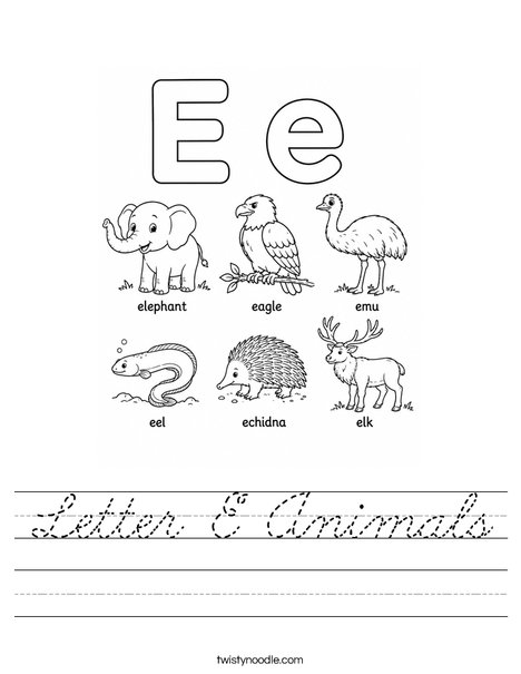 Letter E Animals Worksheet