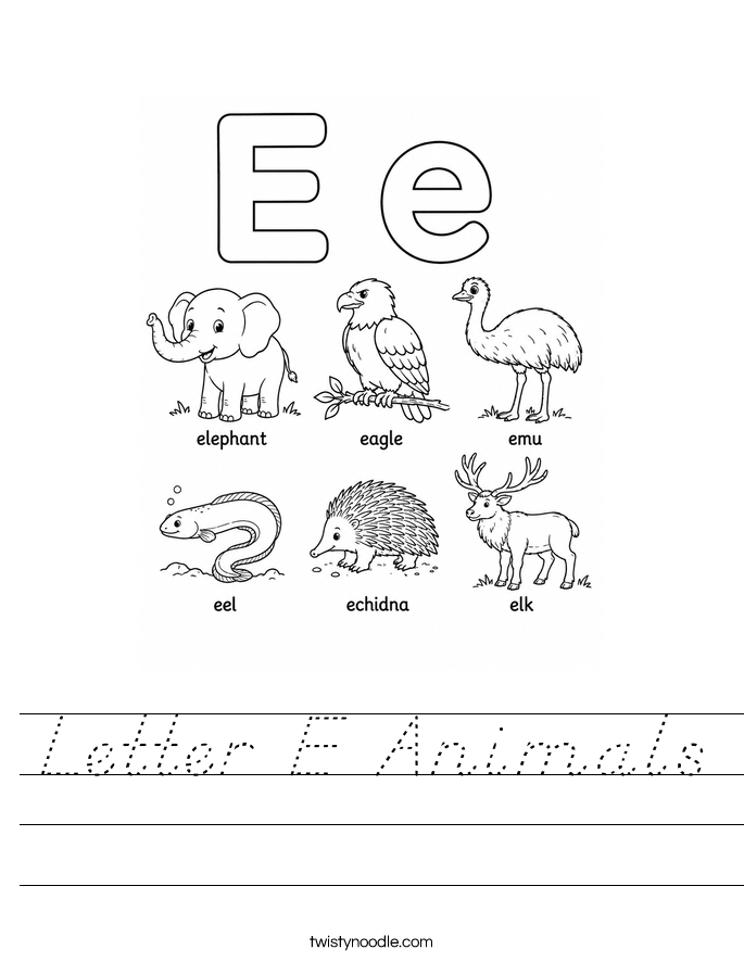 Letter E Animals Worksheet