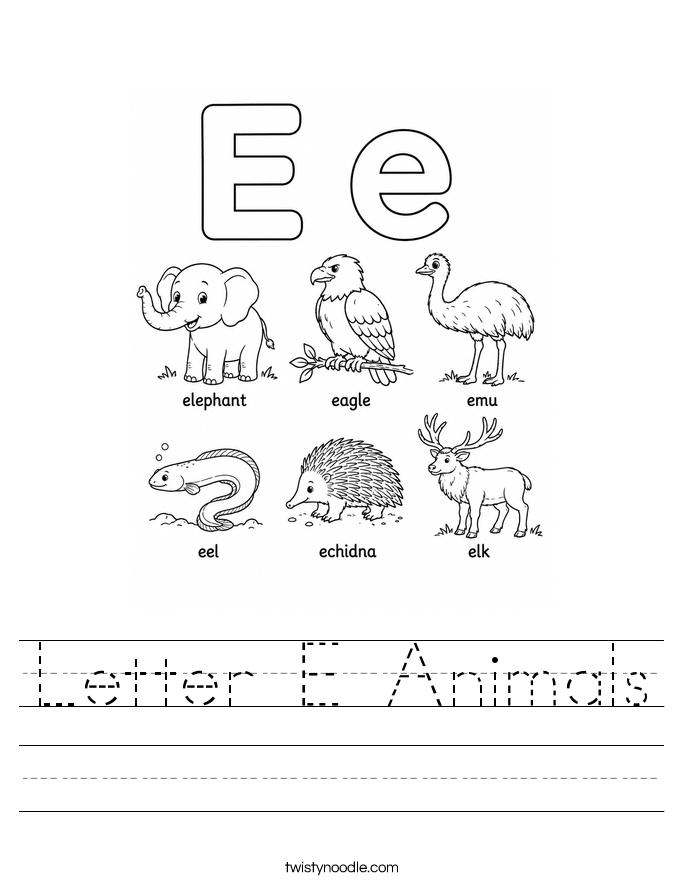 Letter E Animals Worksheet