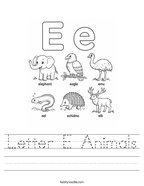 Letter E Animals Handwriting Sheet