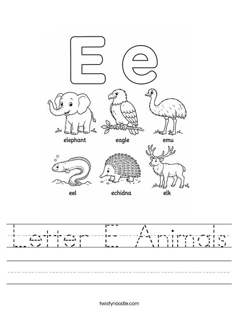 Letter E Animals Worksheet