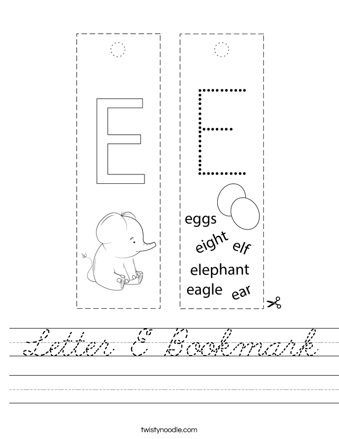 Letter E Bookmark Worksheet