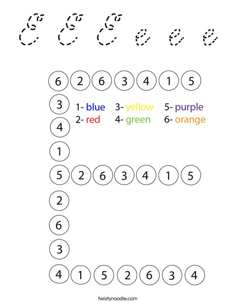 Letter E Color by Number Coloring Page
