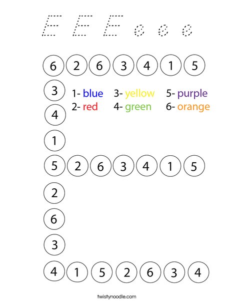 Letter E Color by Number Coloring Page