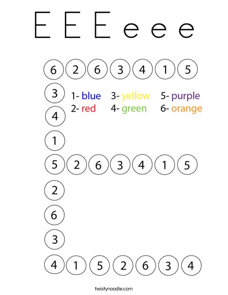 Letter E Color by Number Coloring Page