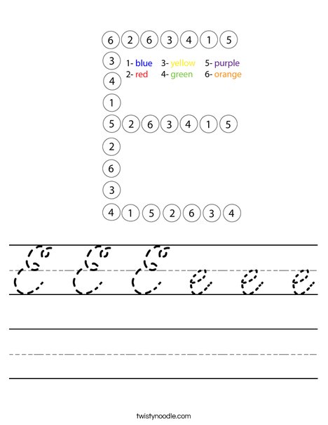 Letter E Color by Number Worksheet