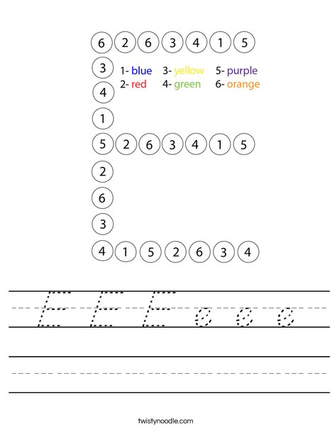 Letter E Color by Number Worksheet