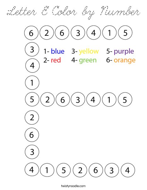 Letter E Color by Number Coloring Page