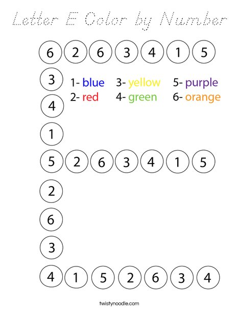 Letter E Color by Number Coloring Page
