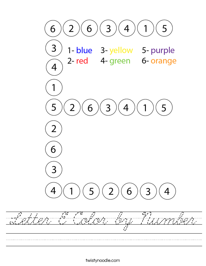 Letter E Color by Number Worksheet
