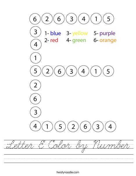 Letter E Color by Number Worksheet