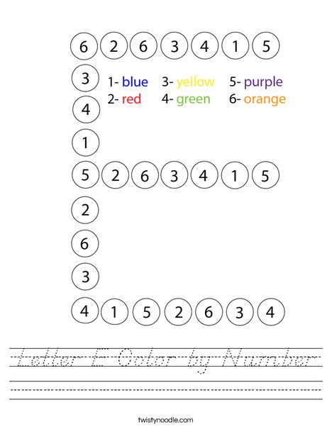 Letter E Color by Number Worksheet