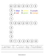 Letter E Color by Number Handwriting Sheet