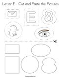 Letter E- Cut and Paste the Pictures Coloring Page