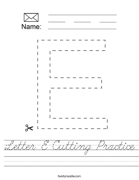 Letter E Cutting Practice Worksheet