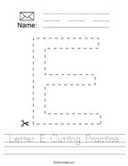 Letter E Cutting Practice Handwriting Sheet
