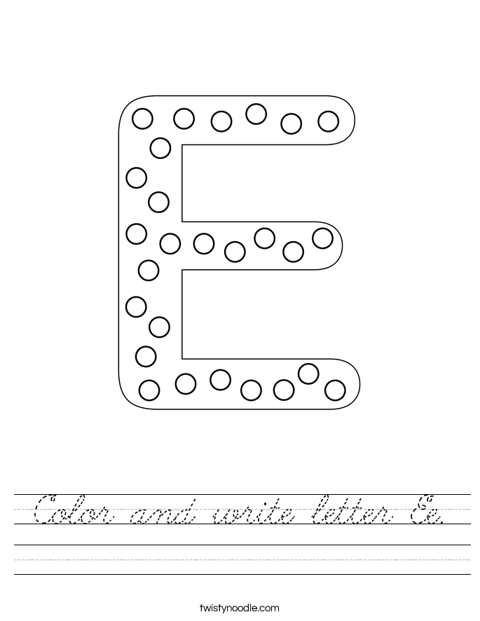 Color and write letter Ee. Worksheet