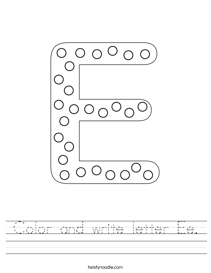 Color and write letter Ee. Worksheet