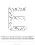 Color and write letter Ee. Worksheet