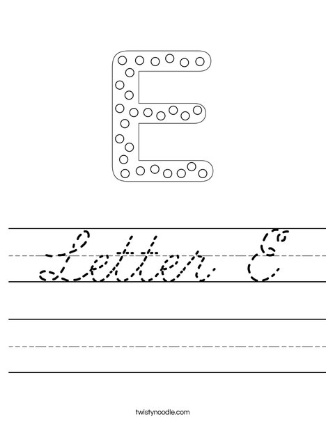 letter e worksheet cursive twisty noodle