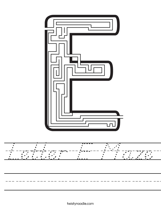 letter e maze worksheet dnealian twisty noodle