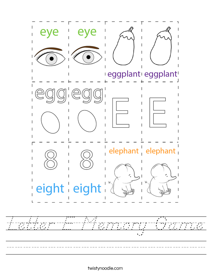 Letter E Memory Game Worksheet