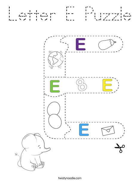 Letter E Puzzle Coloring Page