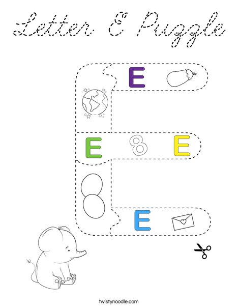 Letter E Puzzle Coloring Page