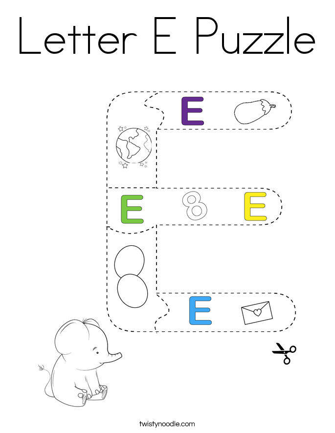 Letter E Puzzle Coloring Page