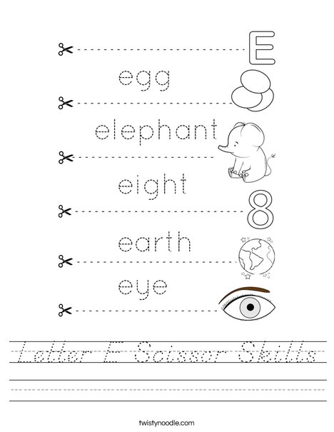 Letter E Scissor Skills Worksheet