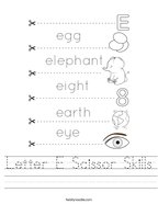 Letter E Scissor Skills Handwriting Sheet
