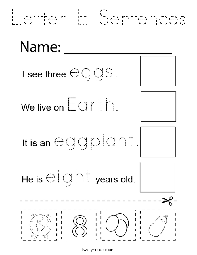 Letter E Sentences Coloring Page