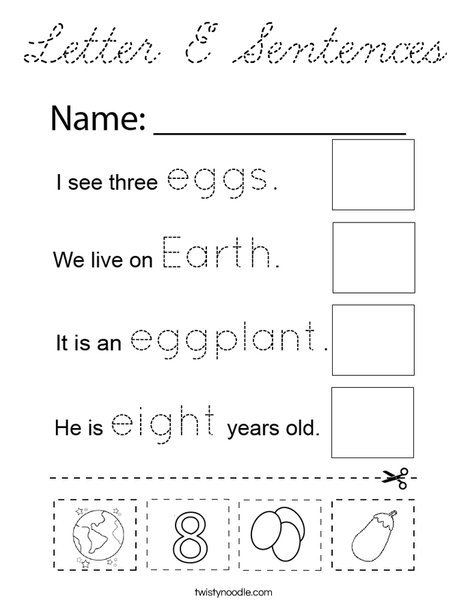 Letter E Sentences Coloring Page