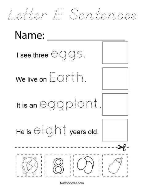 Letter E Sentences Coloring Page