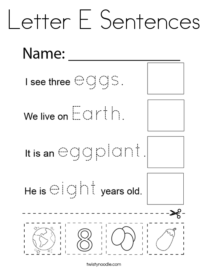 Letter E Sentences Coloring Page